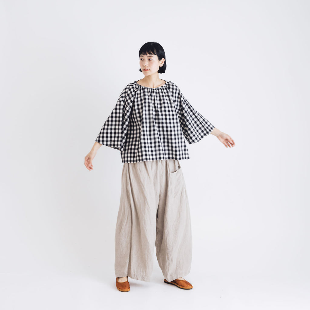 Gauze# ベルスリーブプルオーバー ブラックギンガム