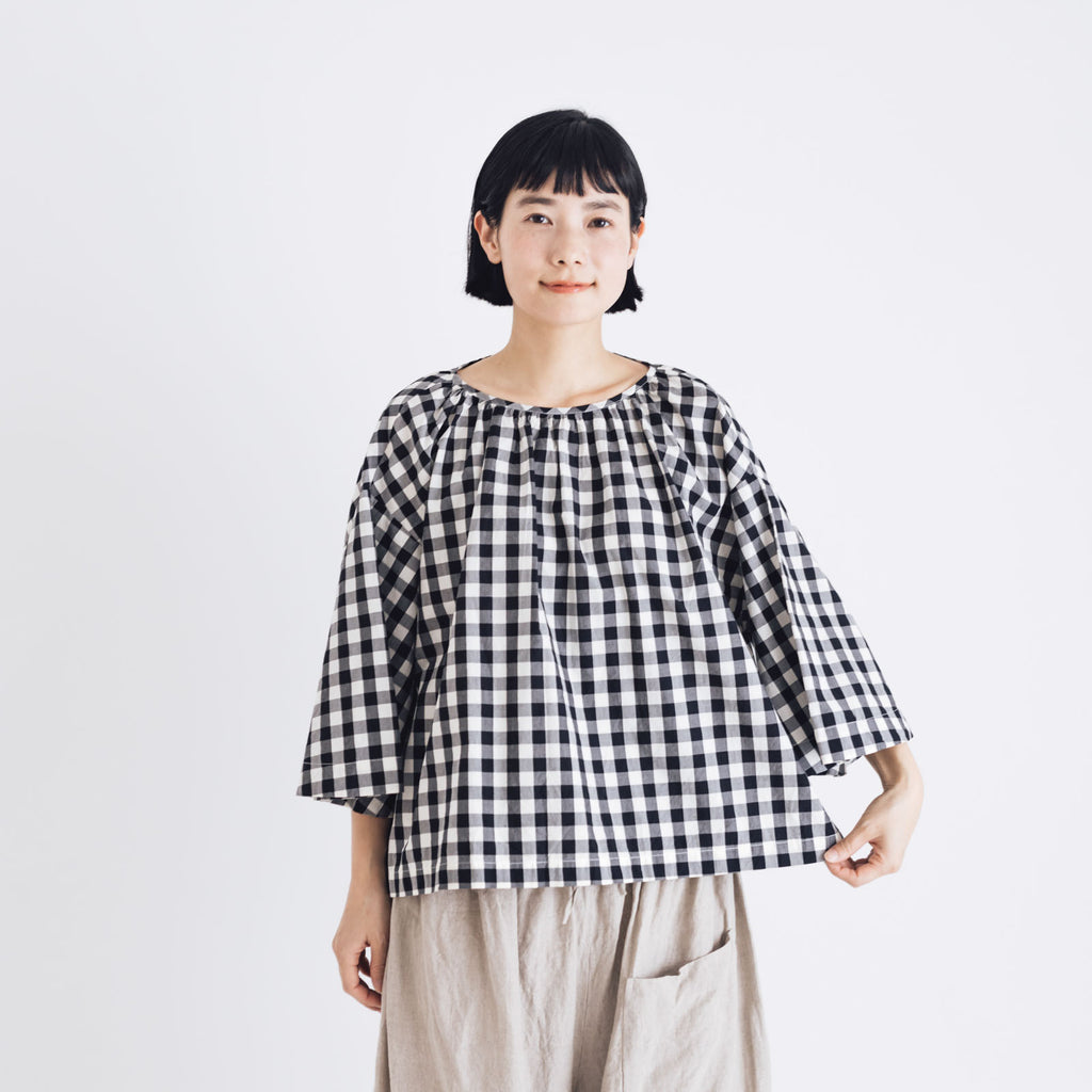 Gauze# ベルスリーブプルオーバー ブラックギンガム