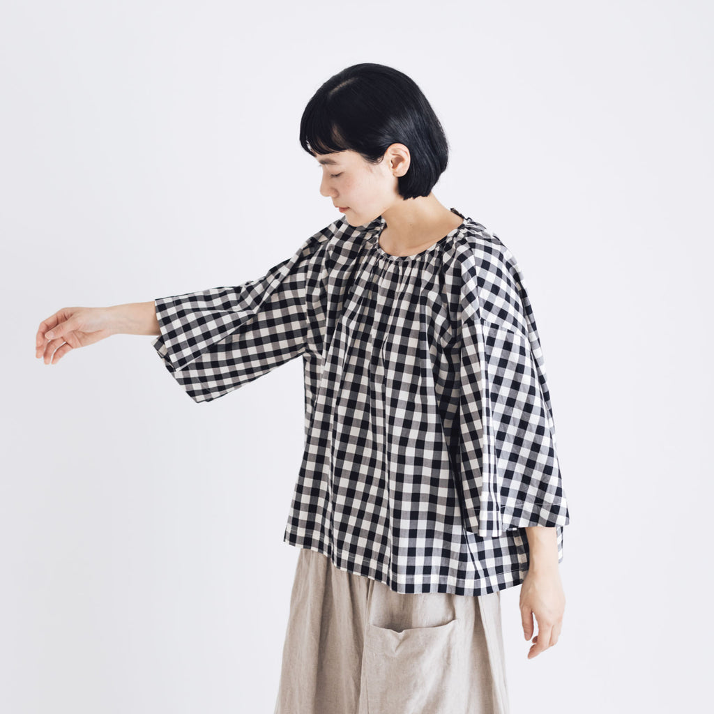 Gauze# ベルスリーブプルオーバー ブラックギンガム