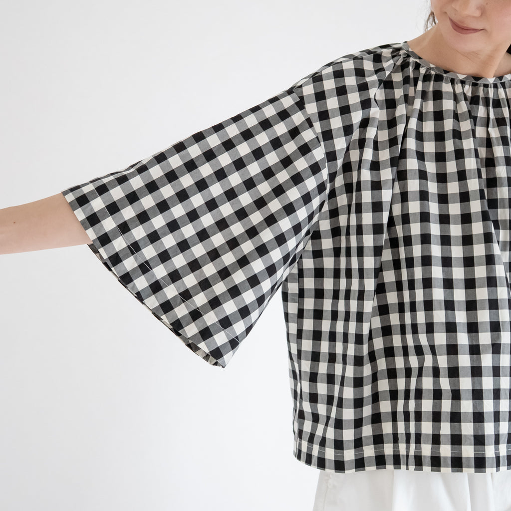 Gauze# ベルスリーブプルオーバー ブラックギンガム