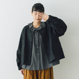 HAU ブラウス "ruffled" チェック チャコールグレー