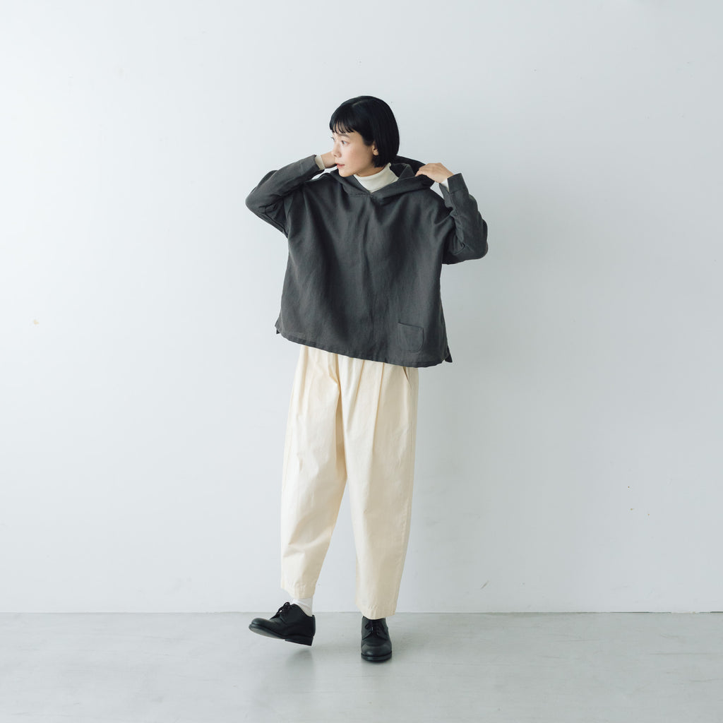 Gauze# 縮絨 ウール イージー フード ブラウス チャコール