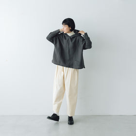 Gauze# 縮絨 ウール イージー フード ブラウス チャコール