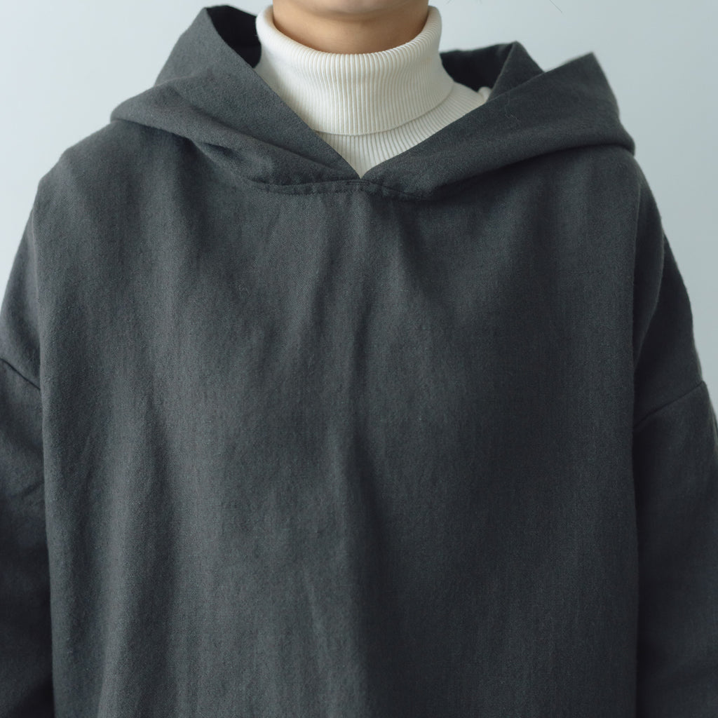 Gauze# 縮絨 ウール イージー フード ブラウス チャコール