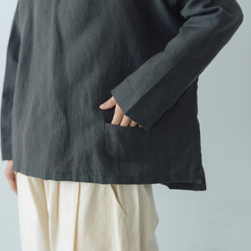 Gauze# 縮絨 ウール イージー フード ブラウス チャコール