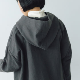 Gauze# 縮絨 ウール イージー フード ブラウス チャコール
