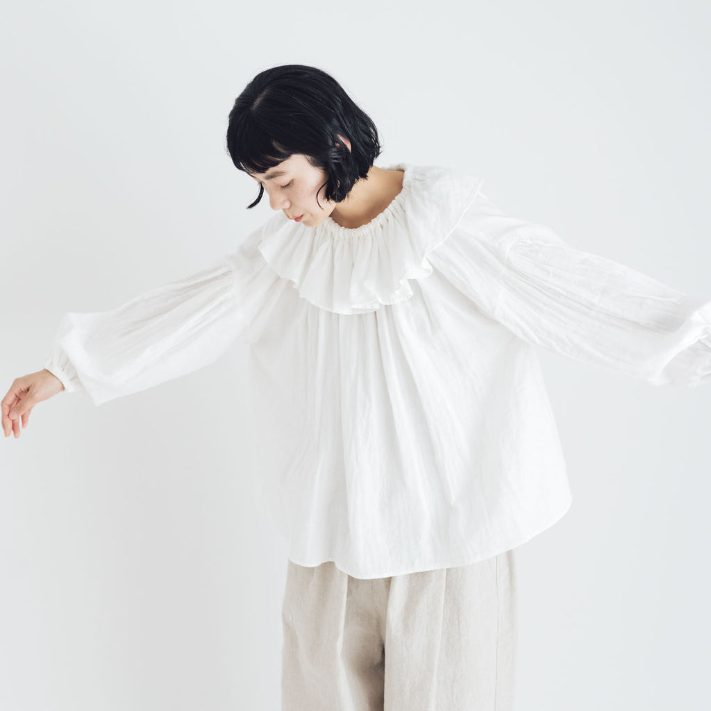 pot and tea ガーゼのゴムそで口 ブラウス