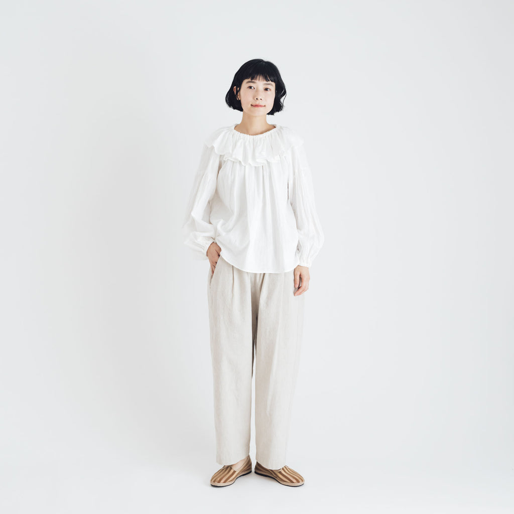 pot and tea ガーゼのゴムそで口 ブラウス