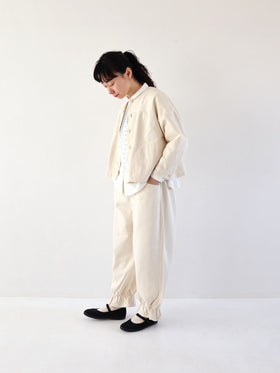 pot and tea デニム裾ゴムパンツ 紺