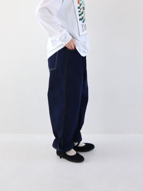 pot and tea デニム裾ゴムパンツ 紺