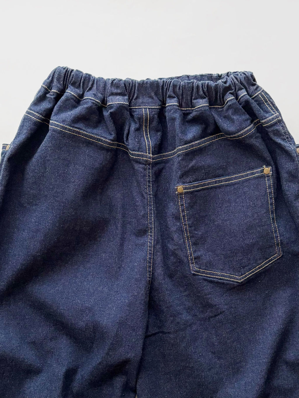 pot and tea デニム裾ゴムパンツ 紺