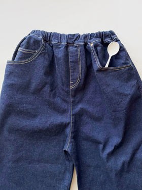 pot and tea デニム裾ゴムパンツ 紺