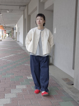 pot and tea デニム裾ゴムパンツ 紺