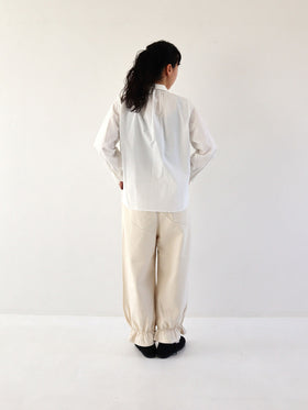 pot and tea デニム裾ゴムパンツ 紺