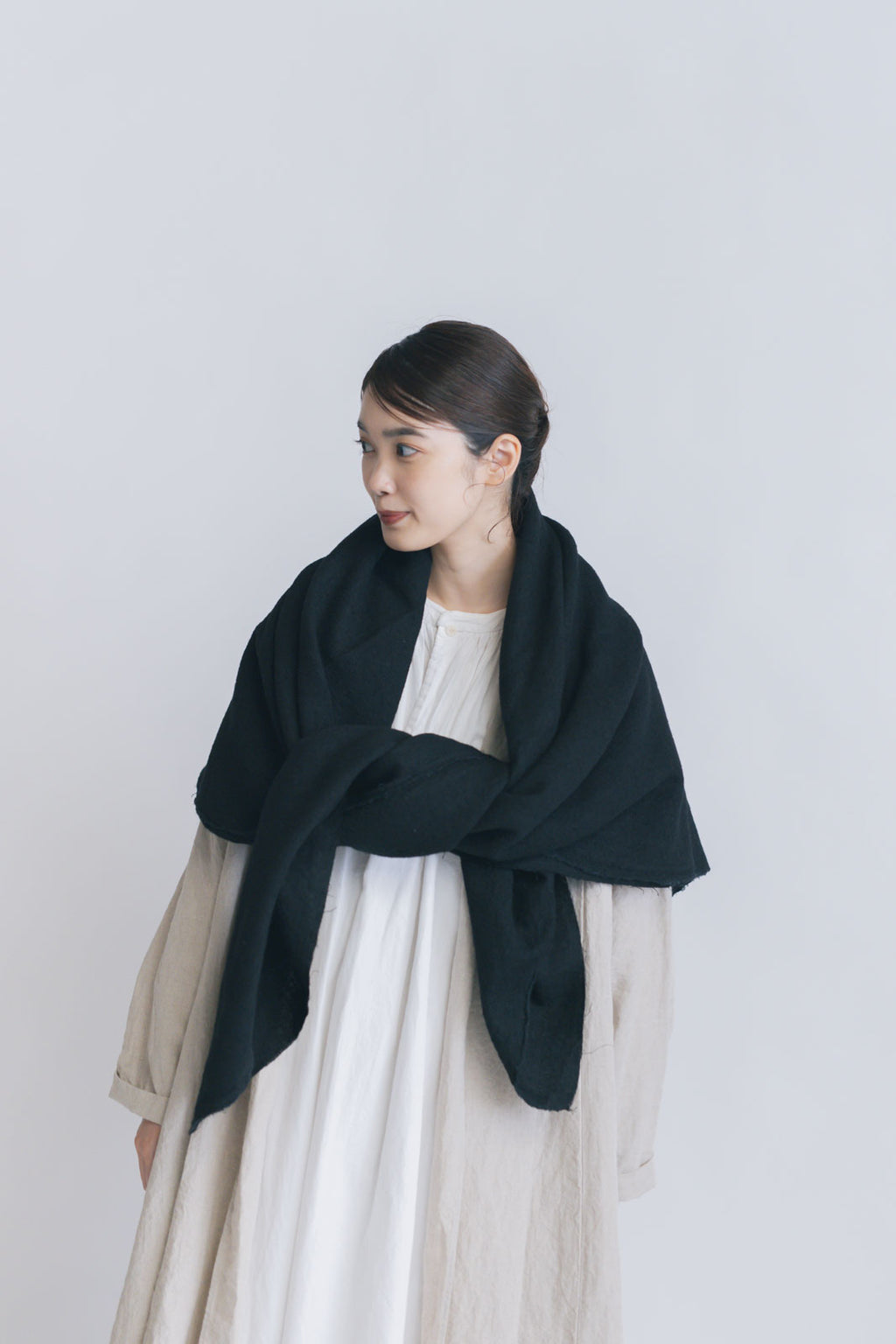 Honnete ワイドストール ウール/リネン ウォッシュドツイル