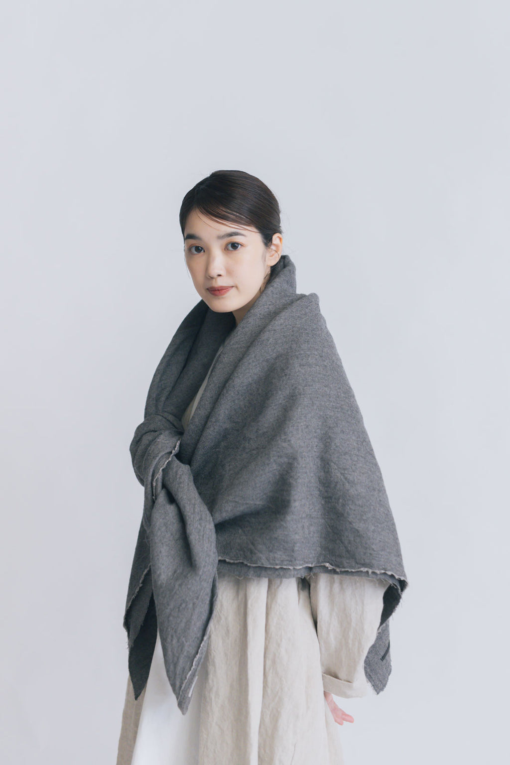 Honnete ワイドストール ウール/リネン ウォッシュドツイル