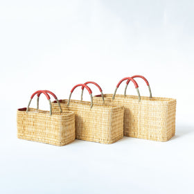 warang wayan ストローかごバッグ 浅型 赤