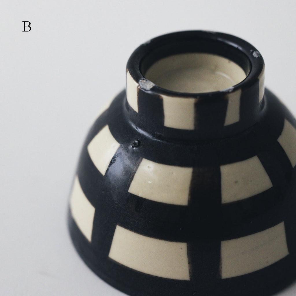 CANASA 鉄絵 格子柄 ろくろ碗