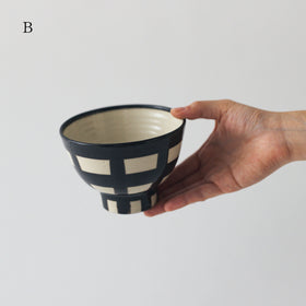 CANASA 鉄絵 格子柄 ろくろ碗