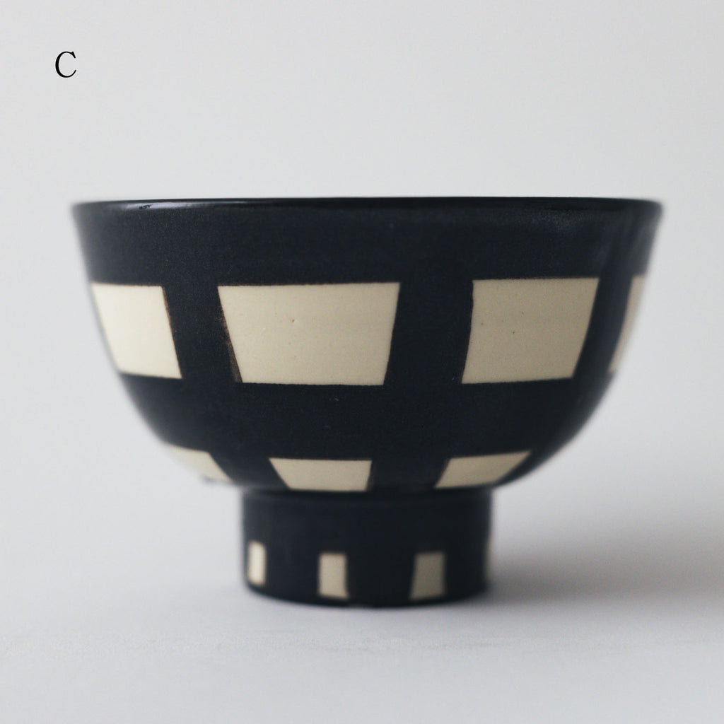 CANASA 鉄絵 格子柄 ろくろ碗