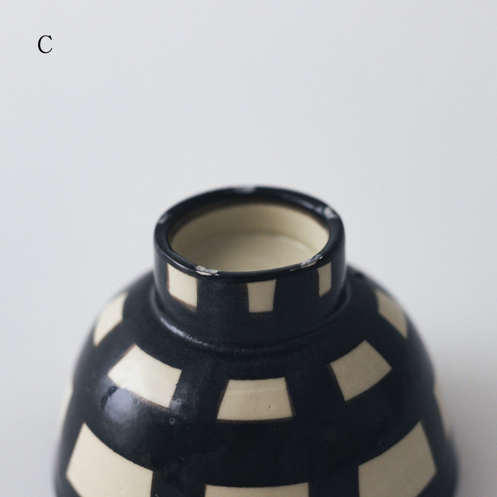 CANASA 鉄絵 格子柄 ろくろ碗