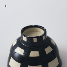 CANASA 鉄絵 格子柄 ろくろ碗