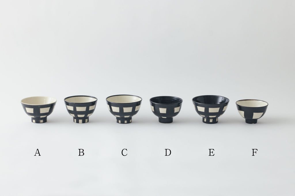 CANASA 鉄絵 格子柄 ろくろ碗