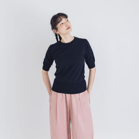 【SALE】 「くらすことの日常生活着」UVウォッシャブル5分袖ニットプルオーバー