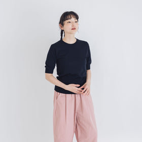 【SALE】 「くらすことの日常生活着」UVウォッシャブル5分袖ニットプルオーバー