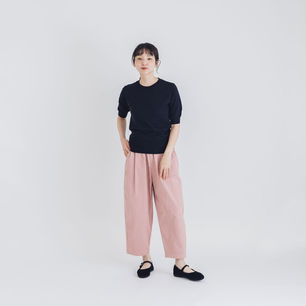 【SALE】 「くらすことの日常生活着」UVウォッシャブル5分袖ニットプルオーバー