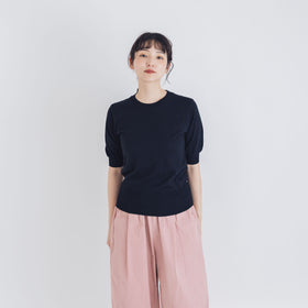 【SALE】 「くらすことの日常生活着」UVウォッシャブル5分袖ニットプルオーバー