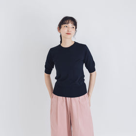 【SALE】 「くらすことの日常生活着」UVウォッシャブル5分袖ニットプルオーバー