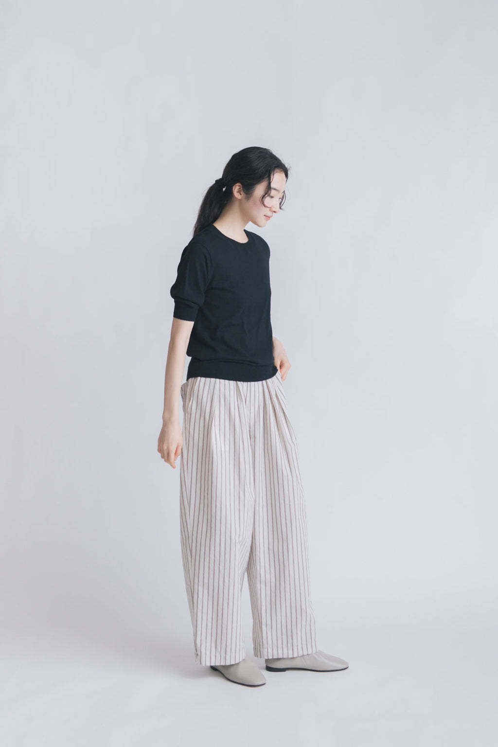 【SALE】 「くらすことの日常生活着」UVウォッシャブル5分袖ニットプルオーバー