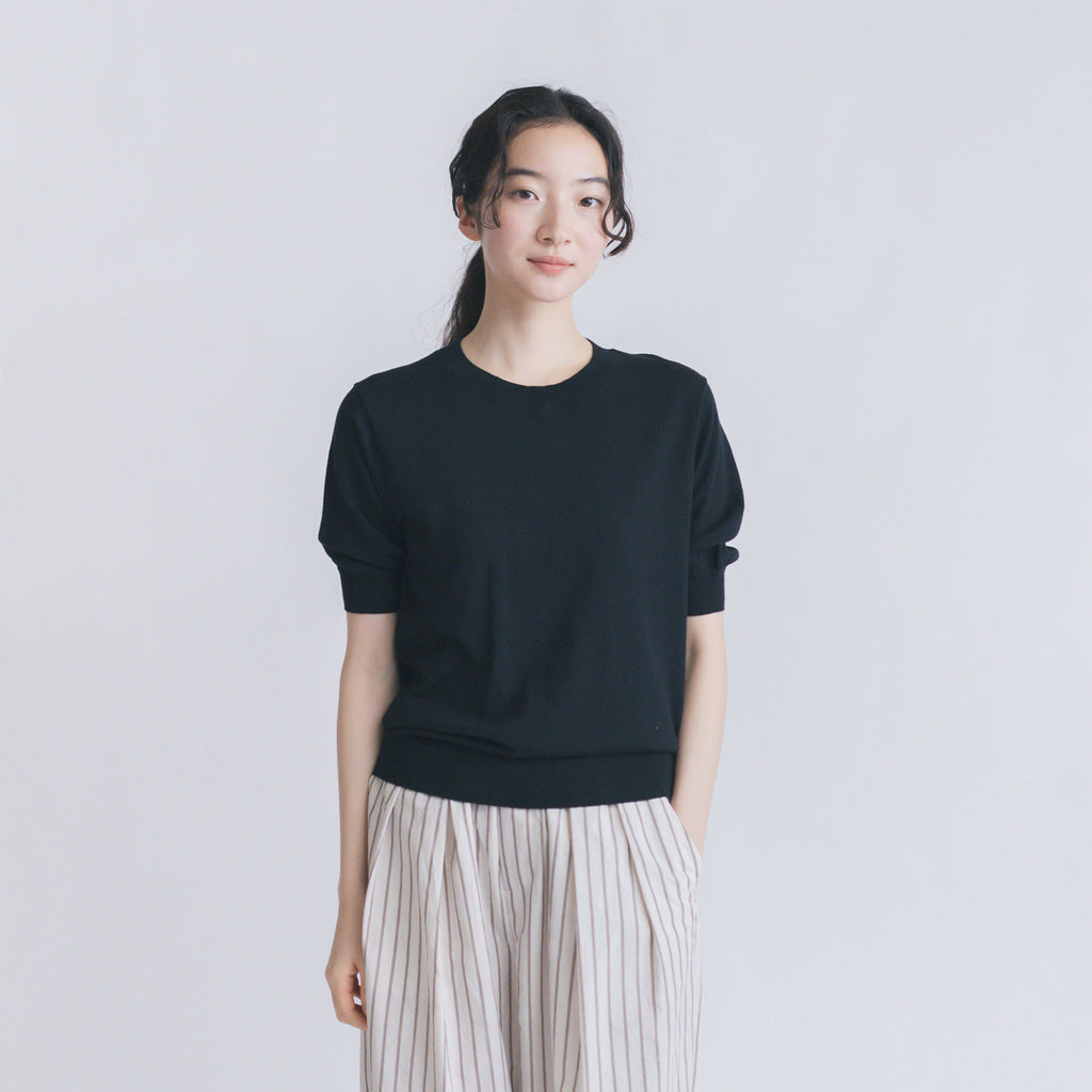 【SALE】 「くらすことの日常生活着」UVウォッシャブル5分袖ニットプルオーバー