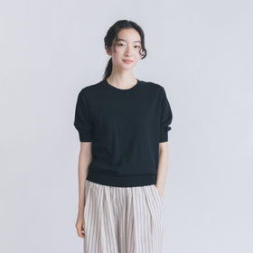 【SALE】 「くらすことの日常生活着」UVウォッシャブル5分袖ニットプルオーバー