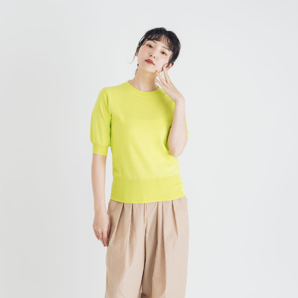 【SALE】 「くらすことの日常生活着」UVウォッシャブル5分袖ニットプルオーバー