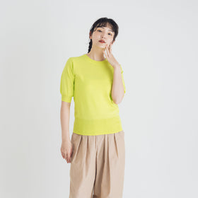 【SALE】 「くらすことの日常生活着」UVウォッシャブル5分袖ニットプルオーバー