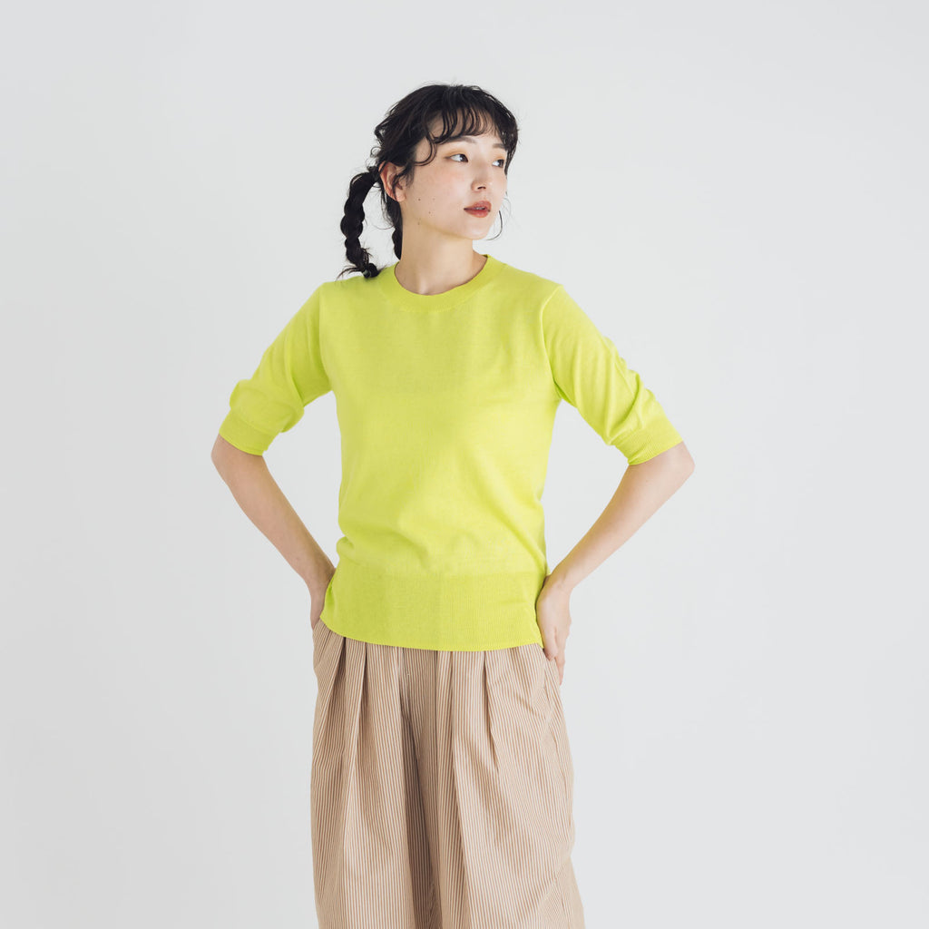 【SALE】 「くらすことの日常生活着」UVウォッシャブル5分袖ニットプルオーバー