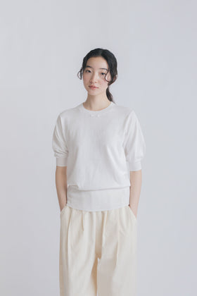 【SALE】 「くらすことの日常生活着」UVウォッシャブル5分袖ニットプルオーバー