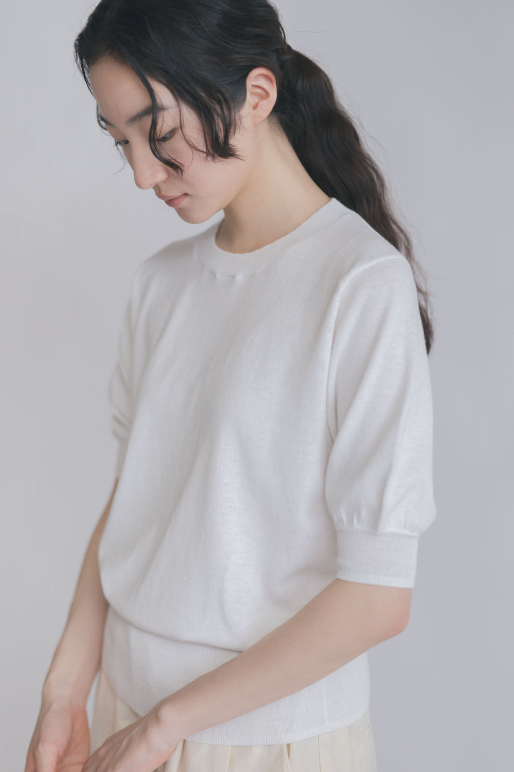 【SALE】 「くらすことの日常生活着」UVウォッシャブル5分袖ニットプルオーバー