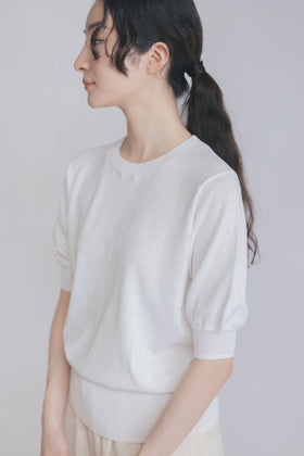 【SALE】 「くらすことの日常生活着」UVウォッシャブル5分袖ニットプルオーバー