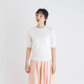 【SALE】 「くらすことの日常生活着」UVウォッシャブル5分袖ニットプルオーバー