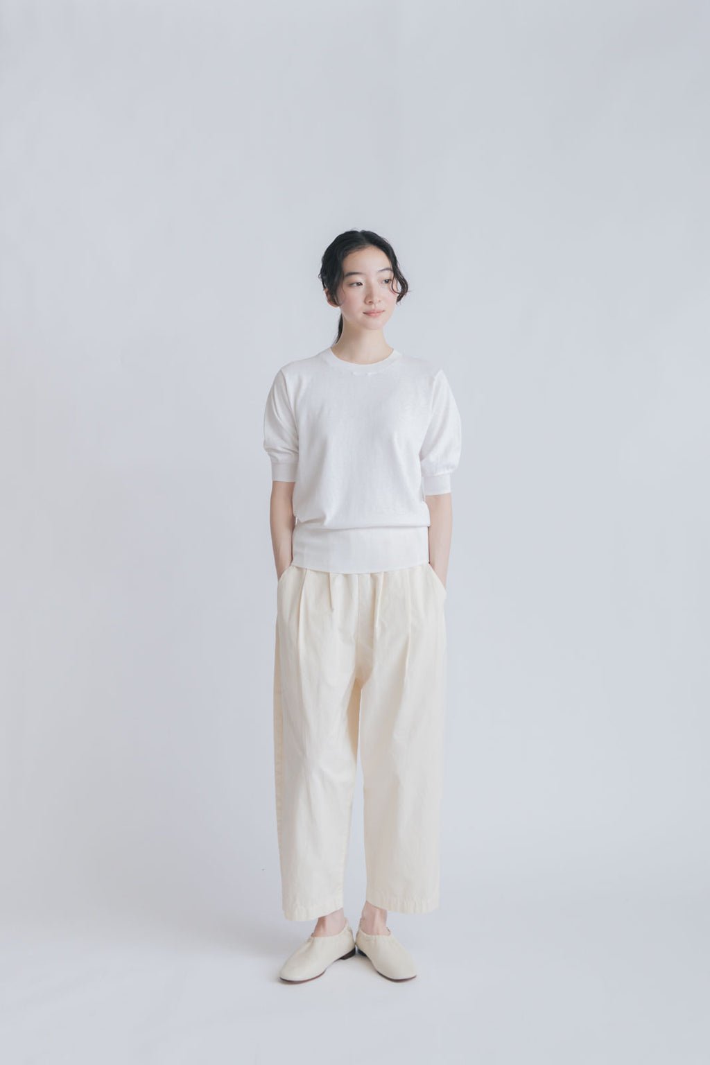 【SALE】 「くらすことの日常生活着」UVウォッシャブル5分袖ニットプルオーバー