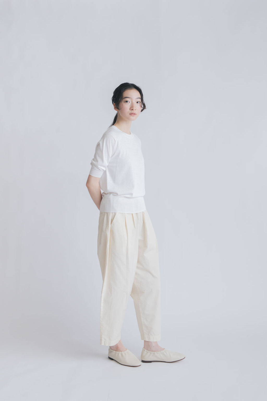 【SALE】 「くらすことの日常生活着」UVウォッシャブル5分袖ニットプルオーバー