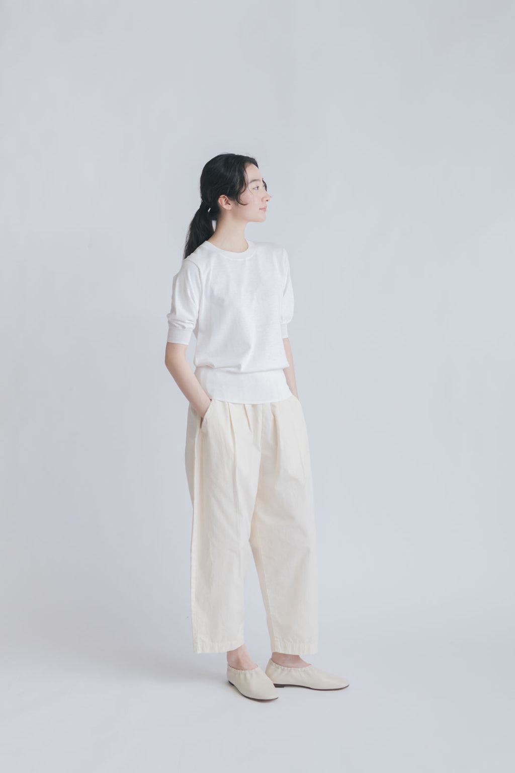 【SALE】 「くらすことの日常生活着」UVウォッシャブル5分袖ニットプルオーバー