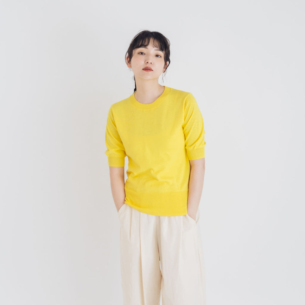 【SALE】 「くらすことの日常生活着」UVウォッシャブル5分袖ニットプルオーバー