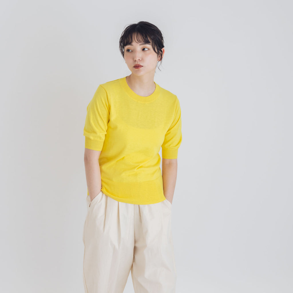 【SALE】 「くらすことの日常生活着」UVウォッシャブル5分袖ニットプルオーバー