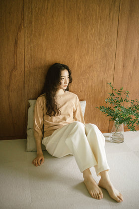 「くらすことの日常生活着」UVウォッシャブル7分袖ニットプルオーバー