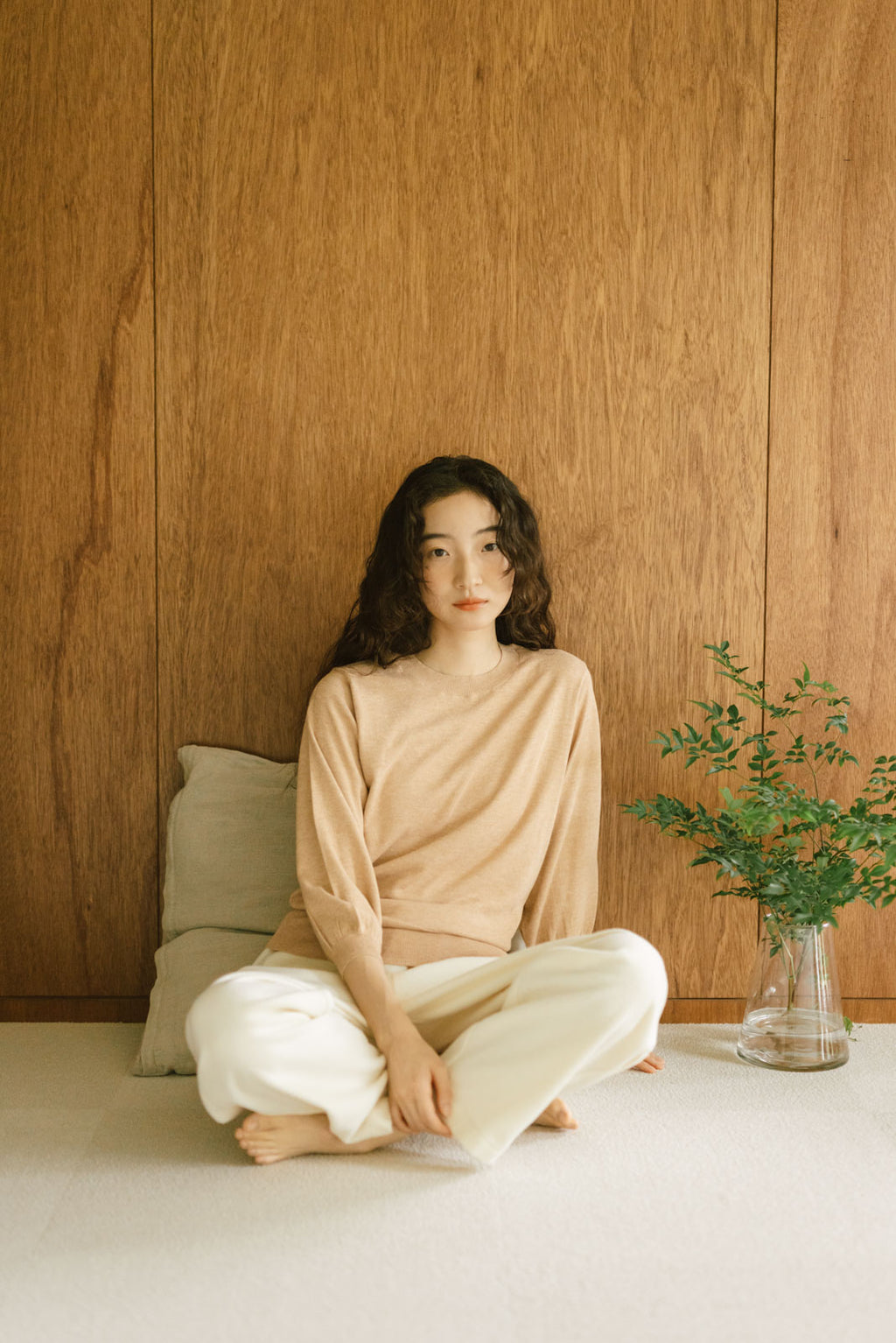 「くらすことの日常生活着」UVウォッシャブル7分袖ニットプルオーバー