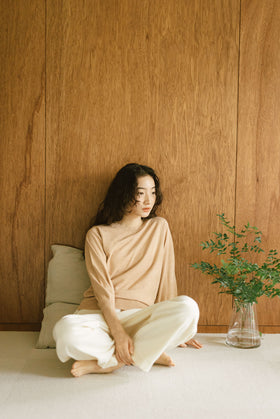 「くらすことの日常生活着」UVウォッシャブル7分袖ニットプルオーバー